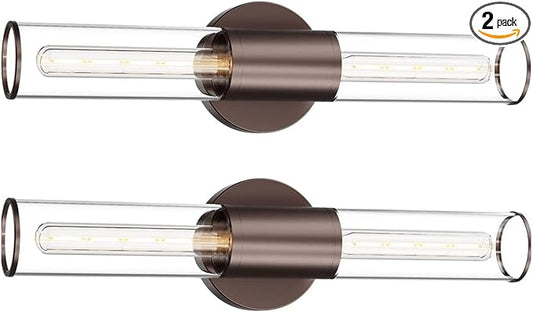 Bathroom Vanity Light Fixture, 2-Light Oil Rubbed Bronze Wall Sconce Lighting Fixture with Clear Glass, Indoor E26 Stocket Wall Lamp for Mirror Living Room Hallway, 2 Pack