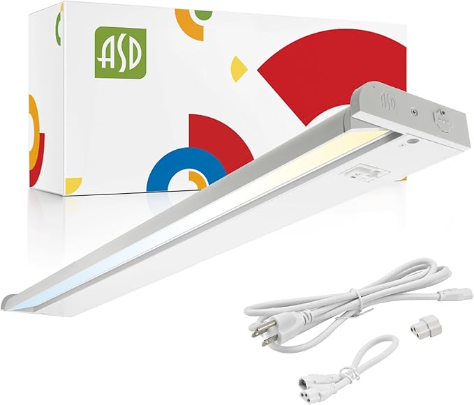 ASD Swivel LED Under Cabinet Lighting Plug in or Hardwired 32 Inch, Dimmable Under Cabinet Lights with High/Low/Off Switch, 3CCT 2700K-4000K, Linkable Under Counter Lights for Kitchen, White, ETL