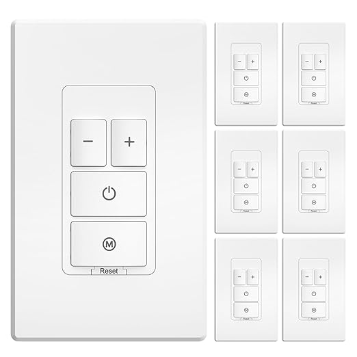 Amico Electronic Dimmer Switch, Touch Button Control, Single-Pole with LED Indicator, 150W Dimmable LED & 450W Incandescent, Includes Wall Plate, ETL Listed, 6 Pack, White