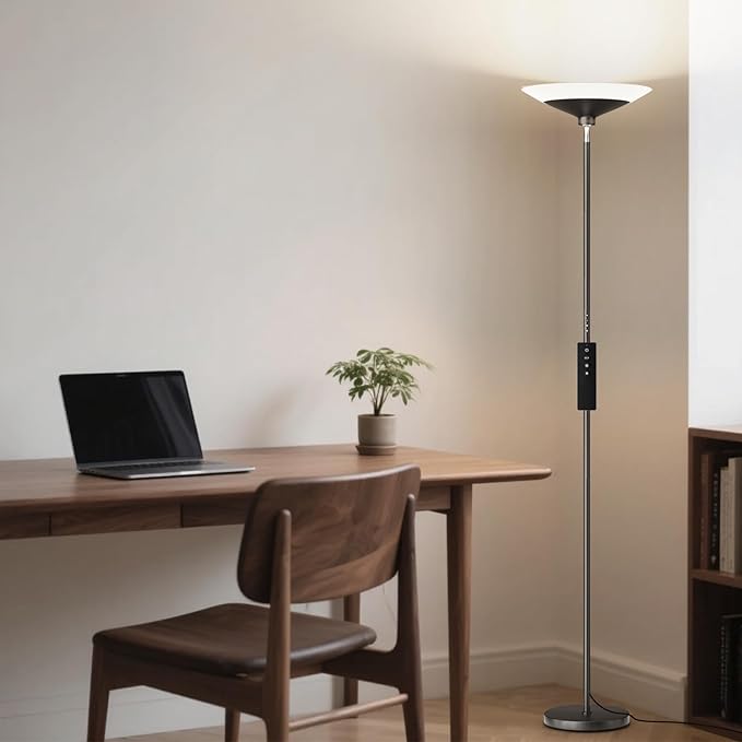 SIBRILLE RGB Torchiere Floor Lamp - 30W Dimmable LED Standing Lamp with Remote, Multi Color Changing, 72in Tall Corner Light, Bright Standing Pole Light for Office Living Room Bedroom Basement, Black