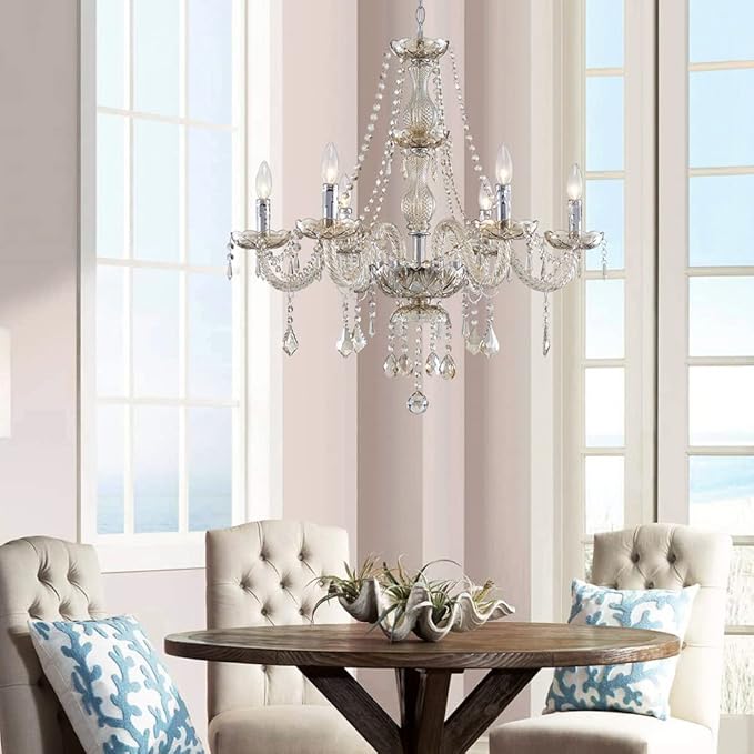 Saint Mossi 6 Light Chandelier Modern K9 Crystal Chandelier Lighting, Champagne Crystal Ceiling Light Fixture Pendant Lamp for Dining Room Bathroom Bedroom Livingroom