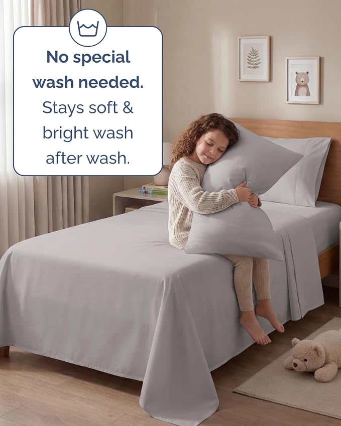Twin 4 Piece Sheet Set - Comfy Breathable & Cooling - Ultra-Soft Hotel Luxury Bedding Set with 8-16 Inch Deep Pockets - 1 Flat & 1 Fitted Sheet & 2 Pillowcases - Wrinkle Free & Easy Care - Light Grey
