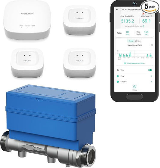FlowShield HomeGuard 1.5": 3 Leak Detectors, Hub, 1.5" NSF Certified FlowSmart All-in-One Ultrasonic Water Meter with Auto Shutoff, Real-Time Leak Detection, App-Enabled, 10-Year Battery