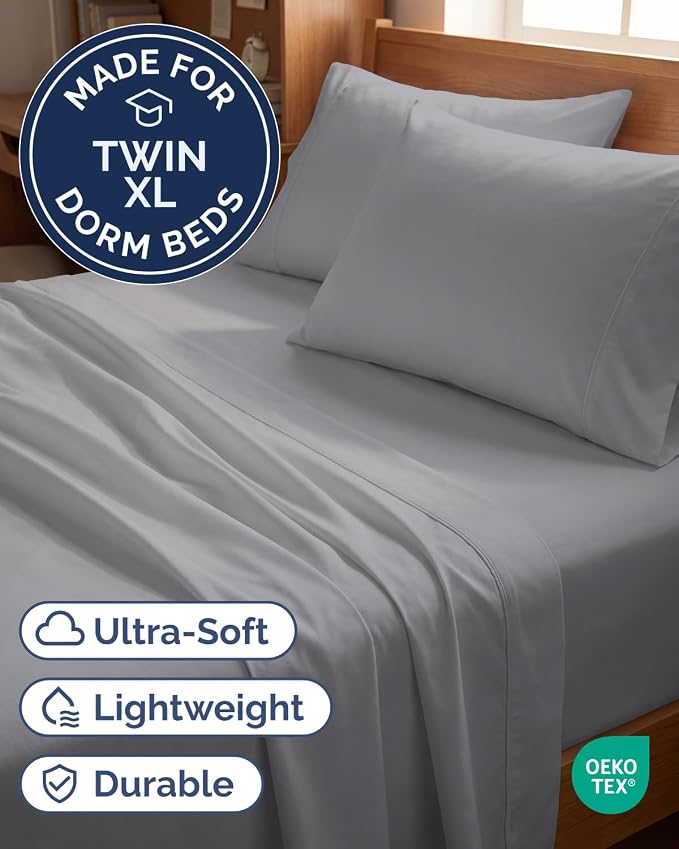 Twin XL 4 Piece Sheet Set - Comfy Breathable & Cooling - Ultra Soft Hotel Luxury Bedding Set w/ 8-16 Inch Deep Pockets - 1 Flat & 1 Fitted Sheet & 2 Pillowcases - Wrinkle Free & Easy Care - Steel Blue