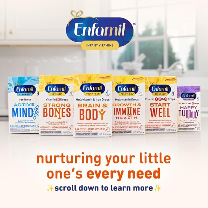 Enfamil 赤ちゃん用ビタミンD-Vi-Sol 液体ビタミンDドロップ、丈夫な歯と骨の発達をサポート、50mLボトル (2個パック)