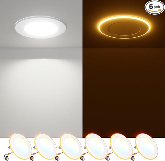FREELICHT 6 Pack 4 Inch 5CCT LED Recessed Can Light with Night Light, 2700K/3000K/4000K/5000K/6000K Selectable Flat Recessed Lighting, 7W=60W, 700LM, Dimmable Retrofit - ETL & FCC