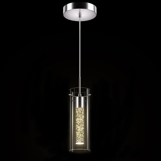 Pendant Ceiling Light Fixture, 2700K Pendant Lights for Kitchen Island Crystal Pendant Light Brushed Nickel, 1 Pack Integrated Kitchen Hanging Light Fixture Modern Island Light with Clear Glass