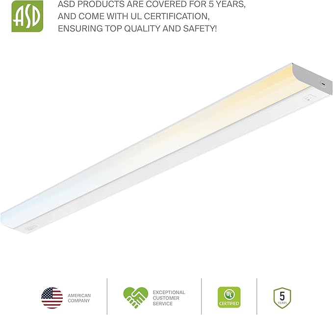 ASD LED Under Cabinet Lighting Hardwired, 40 Inch 20W 2700K-5000K Selectable, 1814LM, CRI90+, Direct Wire Linkable Under Counter Lights for Kitchen, Dimmable Under Cabinet Lights, White, UL, 6 Pack