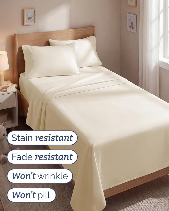 Twin 4 Piece Sheet Set - Comfy Breathable & Cooling - Ultra-Soft Hotel Luxury Bedding Set with 8-16 Inch Deep Pockets - 1 Flat & 1 Fitted Sheet & 2 Pillowcases - Wrinkle Free & Easy Care - Off White