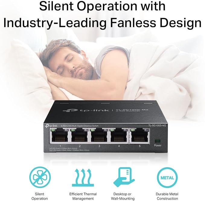 TP-Link TL-SG105S-M2 | 5-Port Multi-Gigabit 2.5G Ethernet Switch | Unmanaged Network Switch | Ethernet Splitter | Plug & Play | Desktop/Wall Mount | Silent Operation
