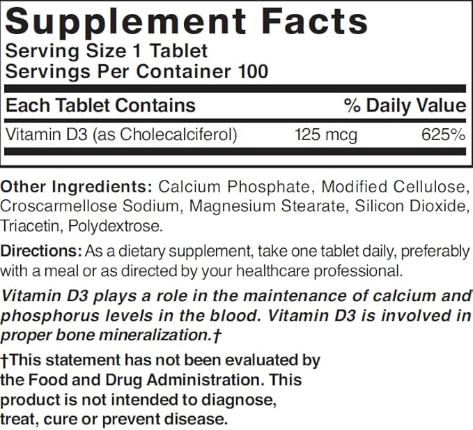 Nature's Blend Vitamine D3, 5000 UI 100 Comprimés