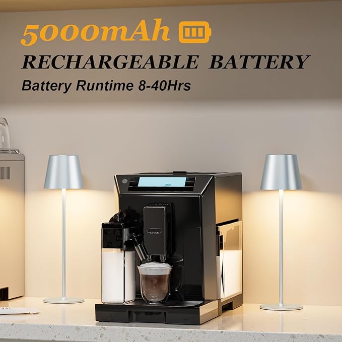 Kakanuo Cordless Table Lamp Rechargeable - Silver Grey 2 Pack 5000mAH Battery Operated Lamp for Counter, 3 Color Stepless Dimming Wireless Lamp for Dining Kitchen, Outdoor Patio, Touch Control