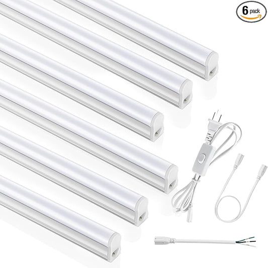(6 Pack) 4FT T5 LED Integrated Fixture, 6500K,20W,2300LM(Super Bright White) Linkable LED Shop Light,Garage Ceiling and Cabinet Light,Strip Light,Corded Electric with ON/Off Switch