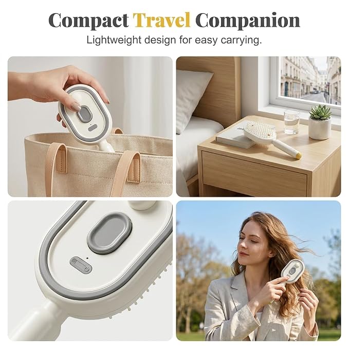 Electric Spray Air Cushion Massage Comb, Electric Spray Massage Comb, Rechargeable & Detangling, Electric Steam Brushs for Hair, Rechargeable Steam Hair Straightener (Pink)