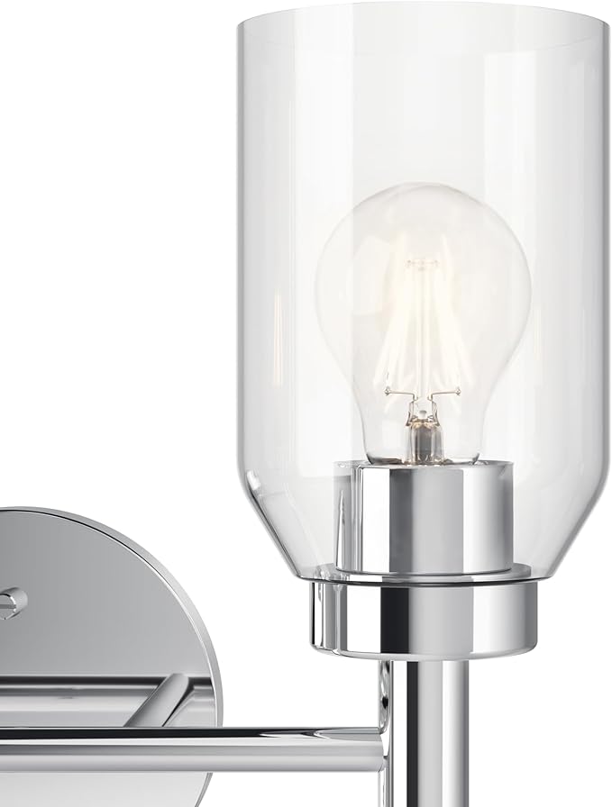Kichler Madden 2-Light Bathroom Vanity Light Fixture with Clear Glass in Chrome, Modern Wall Mount Lighting for Mirror Over Single or Double Vanity (10.5" x 14.25"), 55184CH