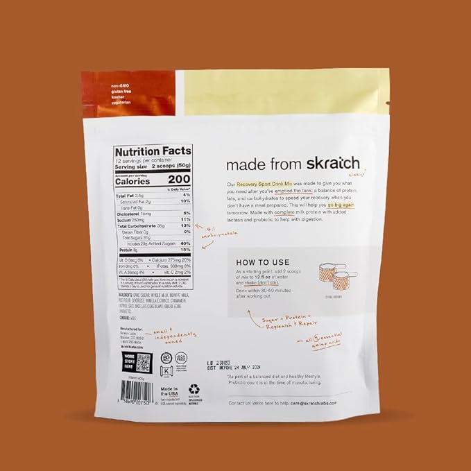 Skratch Labs ポストワークアウト リカバリードリンクミックス ホルチャータ味 (21.2オンス、12食分) カゼイン、ホエイ配合の完全ミルクプロテイン、プロバイオティクス入り、グルテンフリー、コーシャ、ベジタリアン