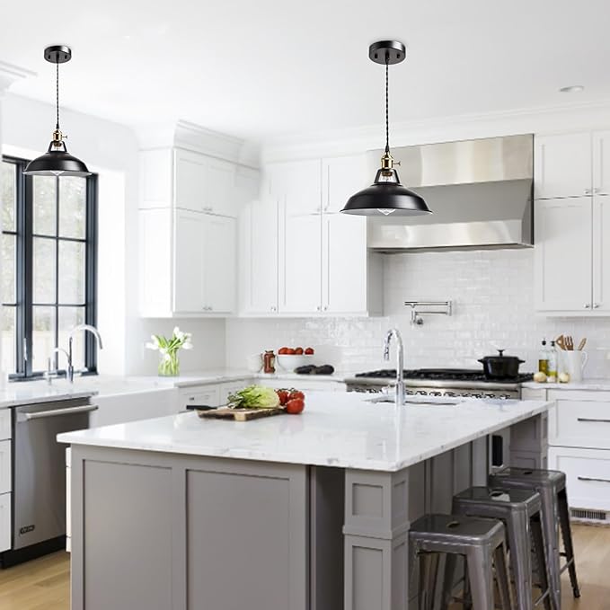 CLAXY Industrial Black Barn Pendant Light with Switch E26 Height Adjustable Hanging Ceiling Light Fixture for Kitchen Bar Restaurant Coffee loft