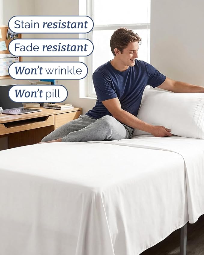 Twin XL 4 Piece Sheet Set - Comfy Breathable & Cooling - Soft Hotel Luxury Bedding Set with 8-16 Inch Deep Pockets - 1 Flat & 1 Fitted Sheet & 2 Pillowcases - Wrinkle Free & Easy Care - Antique White