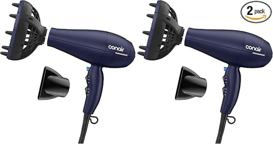 Infiniti PRO CONAIR Hair Dryer with Innovative Diffuser, Enhances Curls and Waves While Reducing Frizz, Dark Blue (Pack of 2)