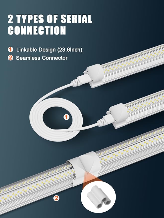 ELEKICO Super Bright 50w 7200lm 5000k V Shape 4ft Led Shop Lights for Workshop 4ft, 4' Linkable 4 Foot Led Shop Lights with Plug in Power Cable On/Off Switch for Garage Basement Warehouse