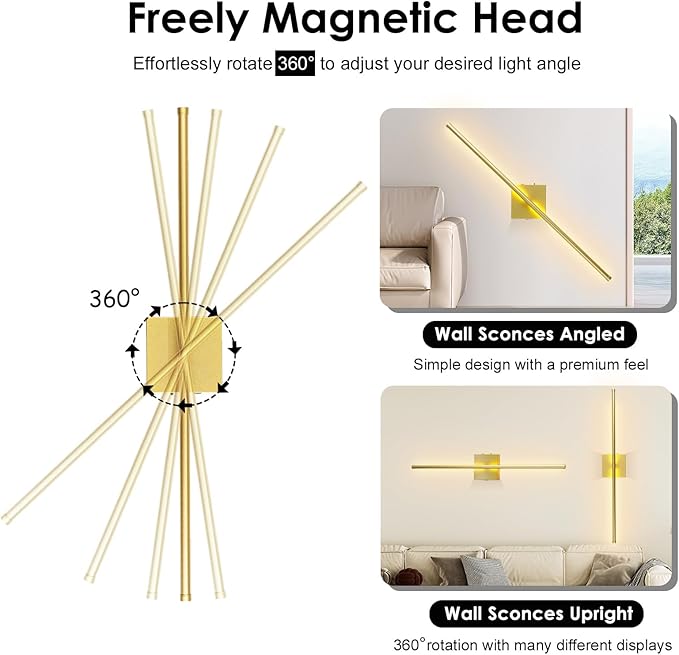 15800 mAh Battery Operated Wall Sconce with Remote Control Dimmable Wall Sconce Set of Two 3000K LED Brass Gold Wireless Wall Light Battery Powered Cordless Rechargeable Sconces Wall Lighting Set of 2
