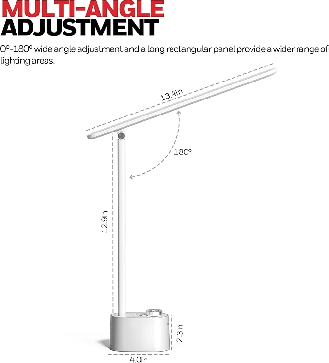 Honeywell Upgraded LED Desk Lamp - H01 Pro Sunturalux™ Foldable Desk Light with USB A+C Charging Port, 3 Color Modes Dimmable Table Lamp for Home Office Reading(White)
