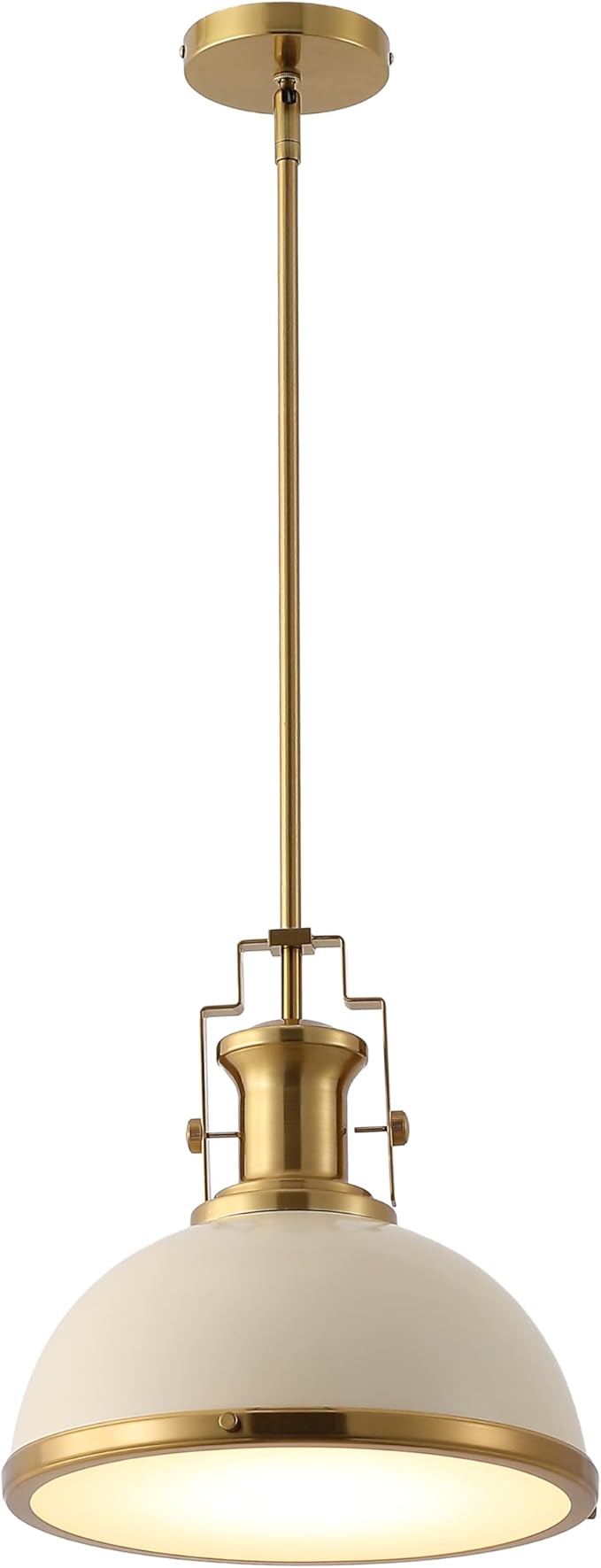 JONATHAN Y JYL9536F 13" Modern Industrial Dome Pendant Light, Farmhouse Hanging Light Fixture in Almond and Brass Gold, Adjustable Height Metal Lighting for Kitchen Island, Dining Room, Entryway