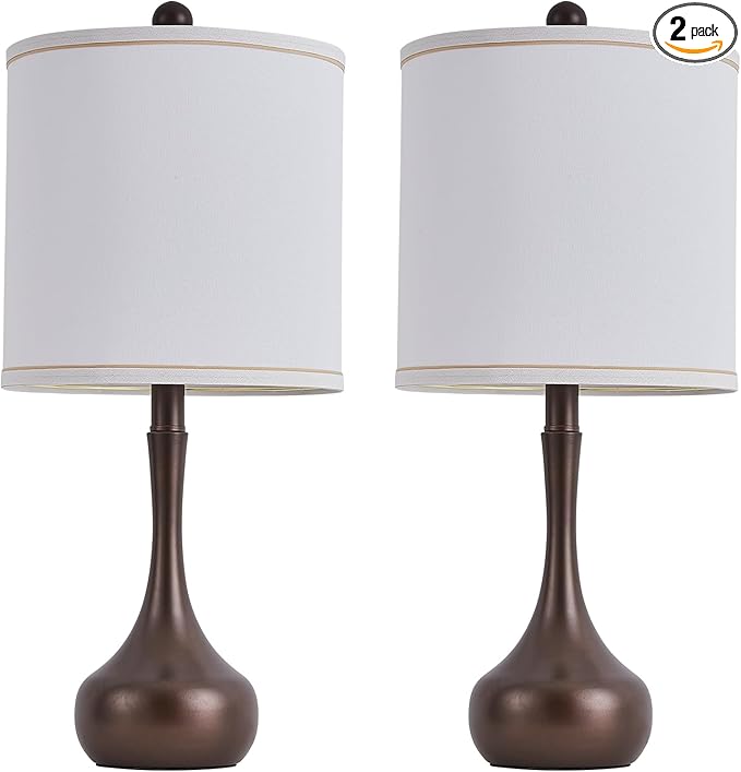 23" Farmhouse Table Lamp Set of 2, Brown Metal Modern Bedside Lamps for Living Room, 3 Color Temperature Rustic Table Lamps for Bedroom, Night Stands, Dorm,Office, Home Décor (Bulb Included)