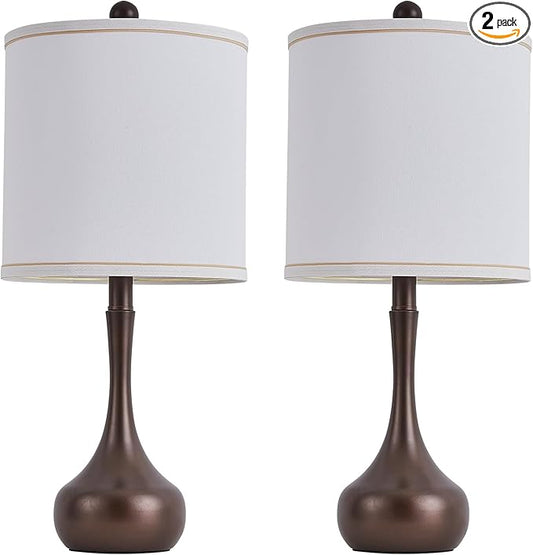 23" Farmhouse Table Lamp Set of 2, Brown Metal Modern Bedside Lamps for Living Room, 3 Color Temperature Rustic Table Lamps for Bedroom, Night Stands, Dorm,Office, Home Décor (Bulb Included)