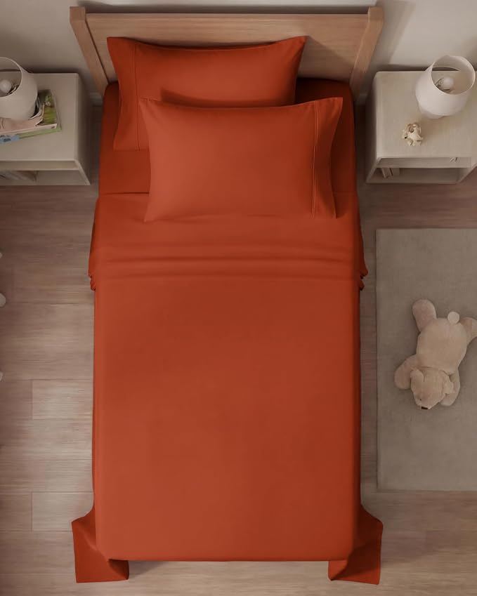 Twin 4 Piece Sheet Set - Comfy Breathable & Cooling - Ultra-Soft Hotel Luxury Bedding Set with 8-16 Inch Deep Pockets - 1 Flat & 1 Fitted Sheet & 2 Pillowcases - Wrinkle Free & Easy Care - Terracotta