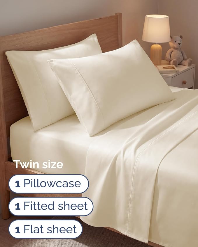 Twin 4 Piece Sheet Set - Comfy Breathable & Cooling - Ultra-Soft Hotel Luxury Bedding Set with 8-16 Inch Deep Pockets - 1 Flat & 1 Fitted Sheet & 2 Pillowcases - Wrinkle Free & Easy Care - Off White