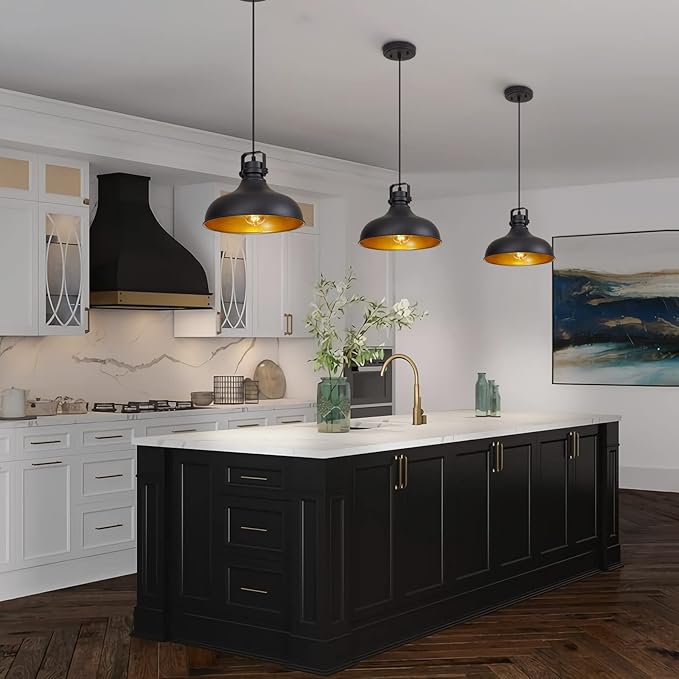 Black Farmhouse Pendant Lights Matte Pendant Lighting for Kitchen Island Industrial Adjustable Height Vintage Dome Hanging Light Fixtures for Barn, Dining Room 1 Pack