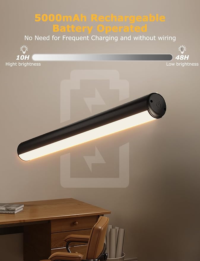 16" Aluminum Wireless Picture Lights for Wall, 5000mAh Rechargeable Battery Operated Wall Art Lighting, Dimmable 3-Color Gallery Painting Light for Pictures On Wall, with Remote/Timer [Black, 2Pack]