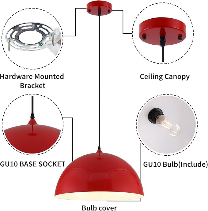 Red Large Pendant Light 2 Packs,19.7inches, Kitchen Pendant Lights, Oversized Island Pendant Lights, Farmhouse Pendant Light, Pendant Light for Bedroom, Kitchen Island