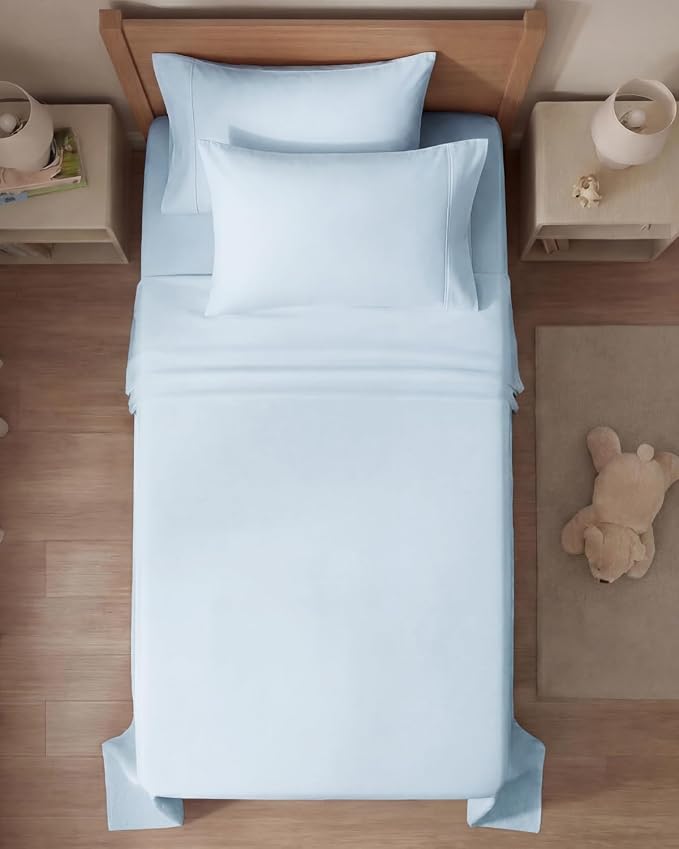 Twin 4 Piece Sheet Set - Comfy Breathable & Cooling - Ultra Soft Hotel Luxury Bedding Set w/ 8-16 Inch Deep Pockets - 1 Flat & 1 Fitted Sheet & 2 Pillowcases - Wrinkle Free and Easy Care - Sky Blue