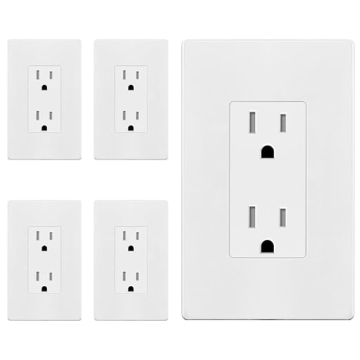 ENERLITES 5 Pack White Decorator Receptacle with Screwless Wall Plate, Standard Electrical Wall Outlet, 15A 125V, Self-Grounding, 2-Pole, 3-Wire, 5-15R, UL Listed, Tamper Resistant