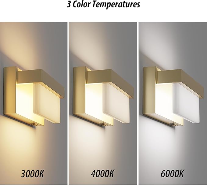 Battery Wall Sconce Champagne Gold Wall Light with On/Off Switch 8 inch LED Wall Lamp Acrylic Lampshade 3CCT Sconce Wall Lighting