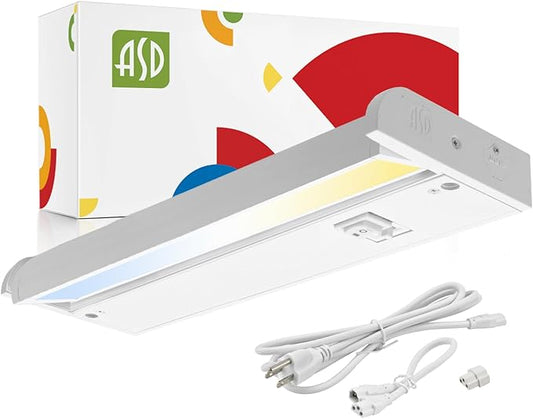 ASD Swivel LED Under Cabinet Lighting Plug in or Hardwired 12 Inch, Dimmable Under Cabinet Lights with High/Low/Off Switch, 3CCT 2700K-4000K, Linkable Under Counter Lights for Kitchen, White, ETL