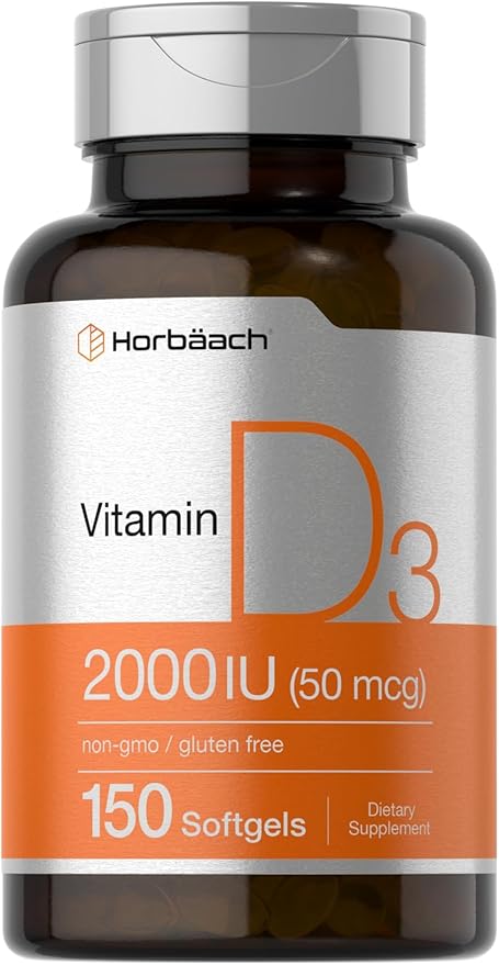 Horbaach ビタミンD3 2000IU ソフトジェル | 150粒 | 50mcg コレカルシフェロール | 非遺伝子組み換え＆グルテンフリー サプリメント