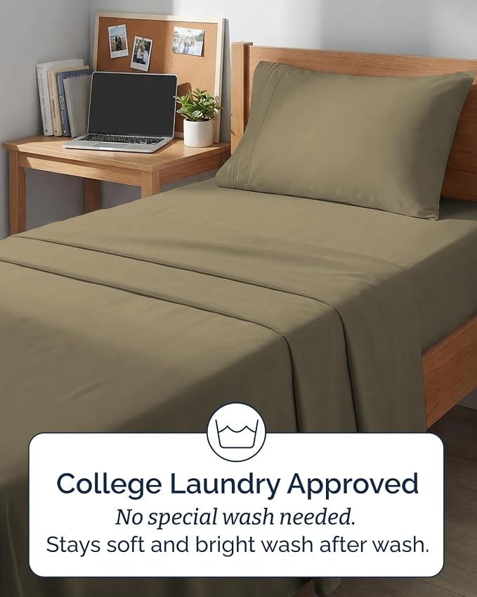 Twin XL 4 Piece Sheet Set - Comfy Breathable & Cooling - Ultra Soft Hotel Luxury Bedding Set w/ 8-16 Inch Deep Pockets - 1 Flat & 1 Fitted Sheet & 2 Pillowcases - Wrinkle Free and Easy Care - Khaki