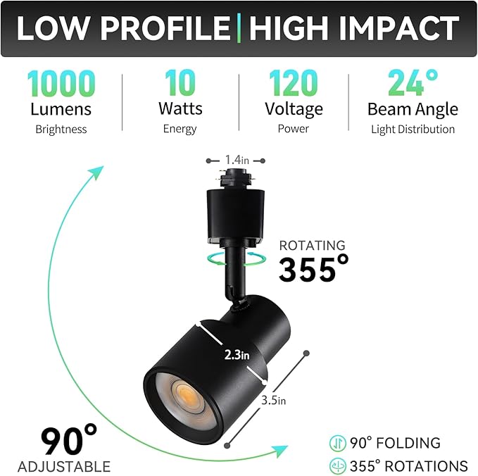 5-Color H Track Lighting Heads, 10W Dimmable LED Track Light Heads, 2700K-6000K Flexible Track Light Replacement Heads Kitchen Track Lighting Fixtures Accent Art Task, CRI90+24° Black 4-Pack