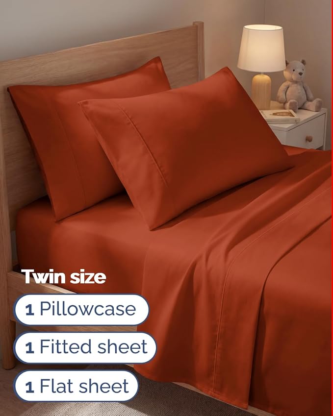 Twin 4 Piece Sheet Set - Comfy Breathable & Cooling - Ultra-Soft Hotel Luxury Bedding Set with 8-16 Inch Deep Pockets - 1 Flat & 1 Fitted Sheet & 2 Pillowcases - Wrinkle Free & Easy Care - Terracotta