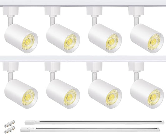 VANoopee 8-Light LED Track Lighting Kit with 6.6FT H Type Track Rails, Dimmable Track Light Heads Bright Ceiling Spotlight Fixture for Kitchen Accent Art, 3000K Warm White, No Flicker 10W 800lm White