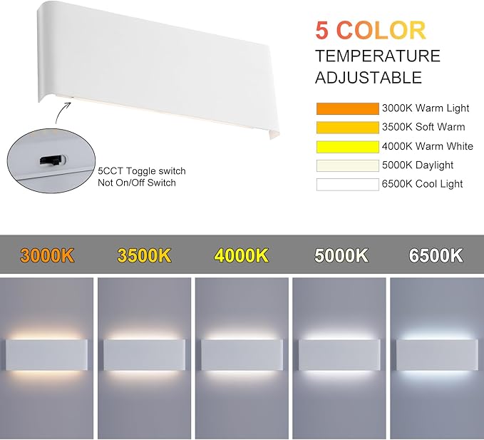 Mille Lucciole 11"Modern LED vanity light,15W Dimmable 5 CCT (3000K-6500K) Adjustable Wall Lamp,Up and Down Wall Lighting,Indoor Wall Sconce for Bedroom,Staircase,Hallway,Dressing Table, 2 Pack（White）