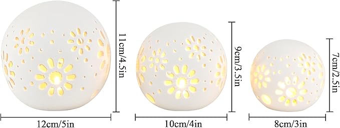 JHY DESIGN Set of 3 Ceramic Decorative Lamp 5" H Battery Powered Lamp Floral Carved Cordless Lamp Great for Living Room Bedroom Weddings Parties Patio Events (White)