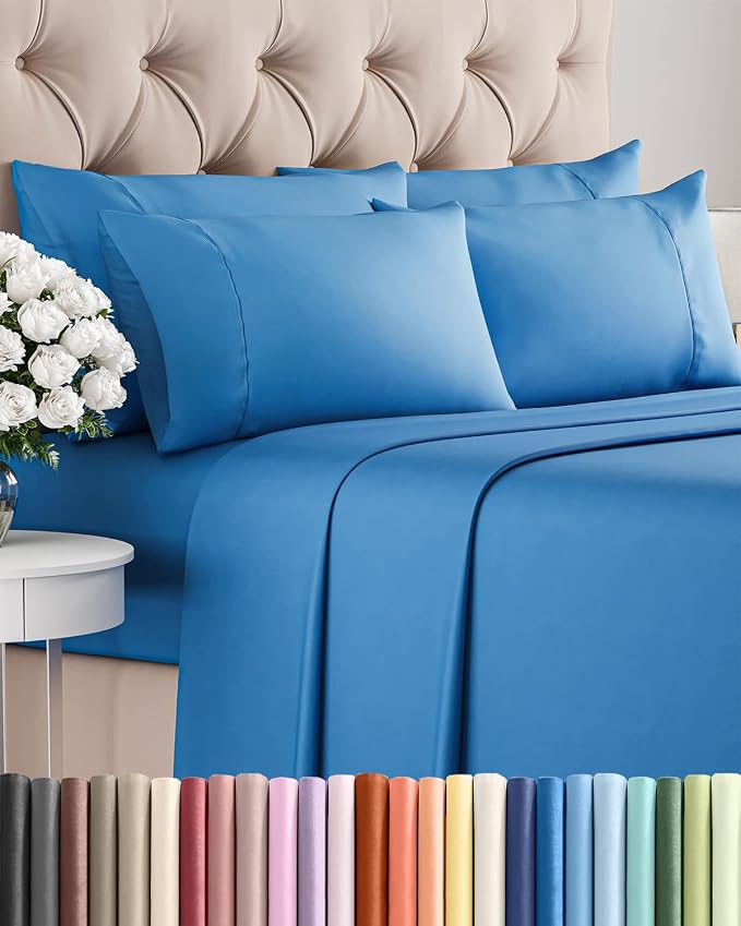 Queen 6 Piece Sheet Set - Comfy Breathable & Cooling - Ultra-Soft Hotel Luxury Bedding Set w/ 8-16 Inch Deep Pockets - 1 Flat & 1 Fitted Sheet & 4 Pillowcases - Wrinkle Free & Easy Care - Royal Blue
