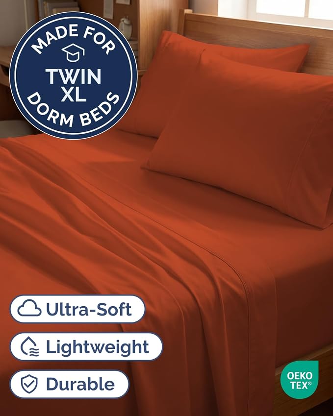 Twin XL 4 Piece Sheet Set - Comfy Breathable & Cooling - Ultra Soft Hotel Luxury Bedding Set w/ 8-16 Inch Deep Pockets - 1 Flat & 1 Fitted Sheet & 2 Pillowcases - Wrinkle Free & Easy Care - Terracotta