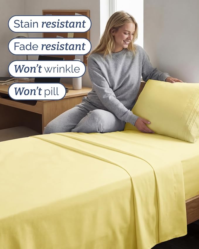 Twin XL 4 Piece Sheet Set - Comfy Breathable & Cooling - Ultra-Soft Hotel Luxury Bedding Set with 8-16 Inch Deep Pockets - 1 Flat & 1 Fitted Sheet & 2 Pillowcases - Wrinkle Free & Easy Care - Yellow