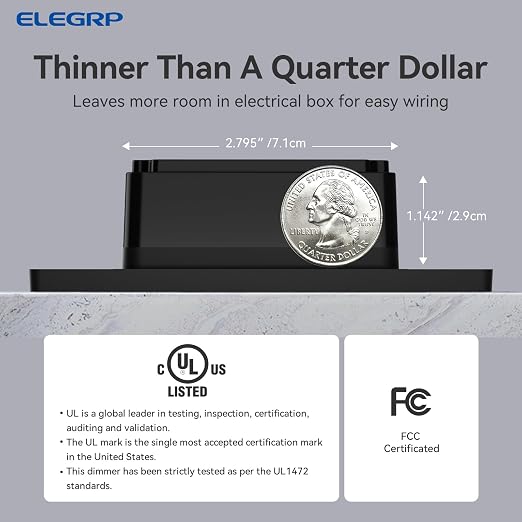 ELEGRP Dimmer Switch, Digital Dimmer Light Switch for LED Lights 150W, INC/HAL 450W, 3 Way LED Dimmer Switch, Needs Neutral Wire, Wall Plate Included, UL Listed, 2 Pack, Matte Black