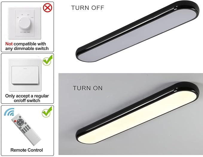 Qcyuui Modern LED Ceiling Light,Dimmable Semi Flush Mount Ceiling Light,39.4 in Long Ceiling Light Fixture,Kitchen Lighting Fixtures Ceiling for Office Bedroom Hallway(Black/48W/3000-6500K)